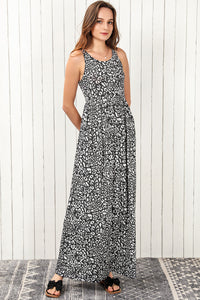 Leopard Round Neck Sleeveless Casual Maxi Dress