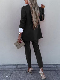 Women's Suit Work Attire Blazer and Trouser Matching Set Lapel Collar Long Sleeve Blazer and Pants Set