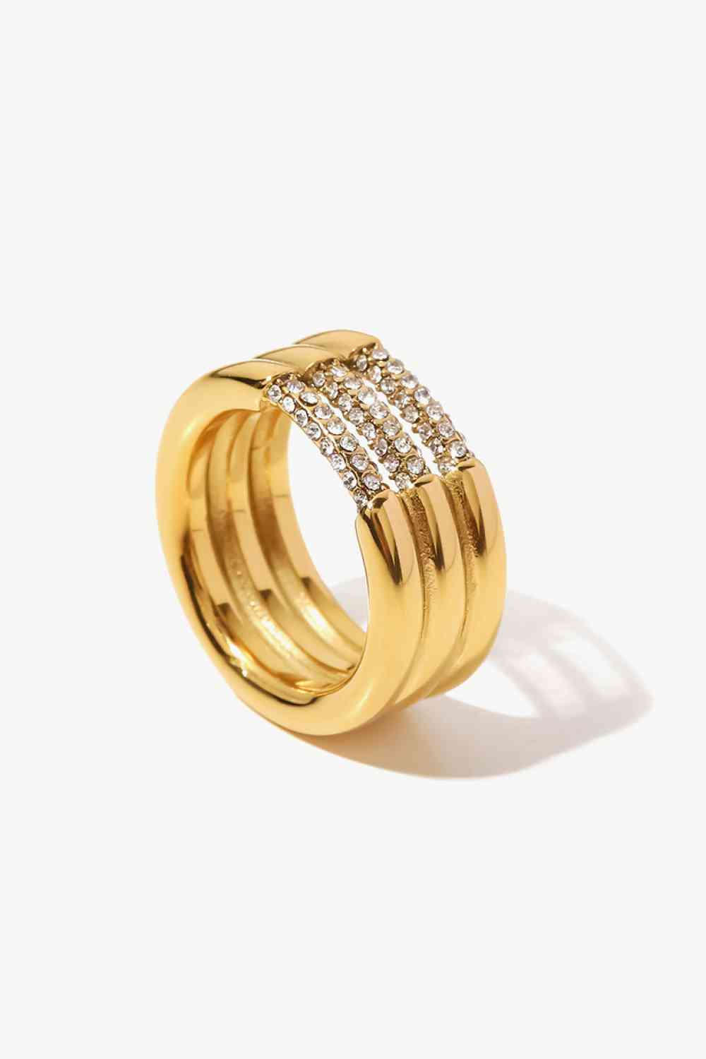 Layered Stacked Ring Triple-Layered Rhinestone 18k Gold Plated Ring