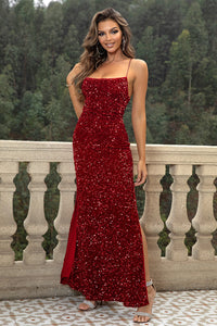 Sequin Backless Split Slit Sexy Maxi Dress Evening Party Formal Dresses