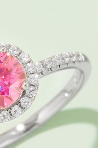 1 Carat Moissanite Pink 925 Sterling Silver Halo Ring, Luxury Round Moissanite  Statement Ring