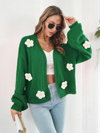 Floral Open Front Sweater Women's Long Sleeve Cardigan with flowers