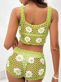 Two-Piece Swimsuit  Set Flower Cutout Wide Strap Two-Piece Bikini