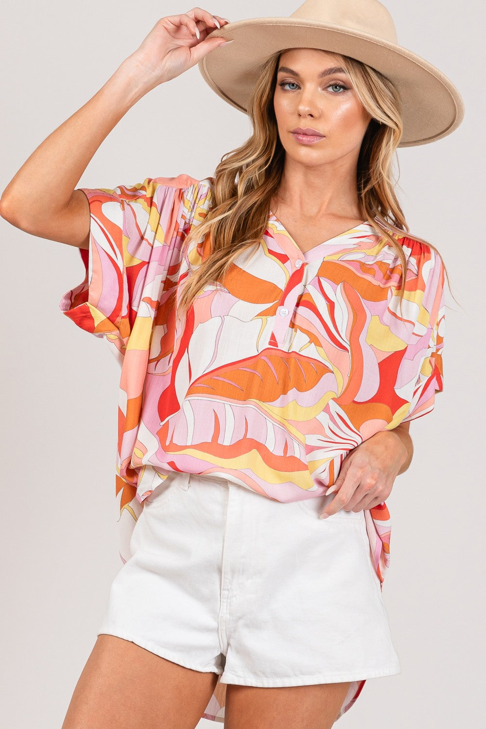 KESLEY Abstract Print Half Button Blouse