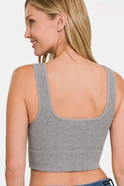 Yoga Top Nylon Fast Dry Zenana Ribbed Square Neck Cropped Tank