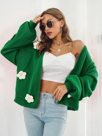 Floral Open Front Sweater Women's Long Sleeve Cardigan with flowers