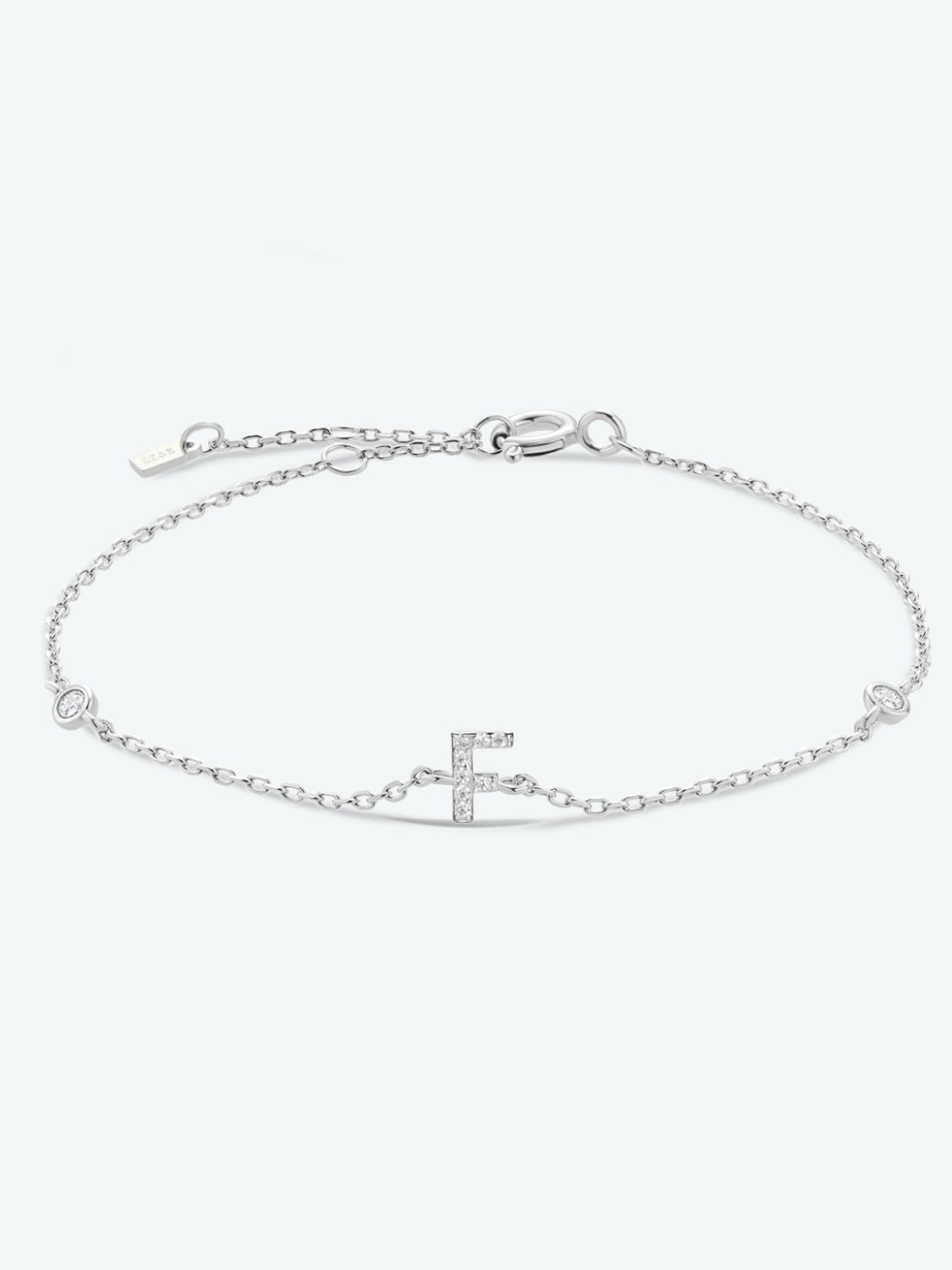 Letter Initial Bracelet, A To F Zircon 925 Sterling Silver Dainty Bracelet