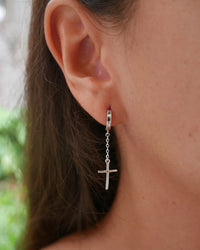 Cross Chain Drop Hoop  Earrings, .925 sterling silver Huggie Hoop Earrings