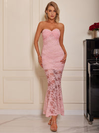 Pink Lace Sleeveless Maxi Dress New Women's Fashion Sexy Sweetheart Neck Tube Dress