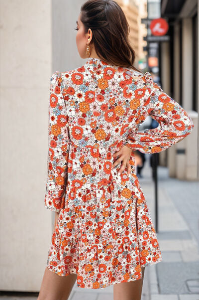 Floral Balloon Long Sleeve Casual Mini Dress Womens Fashionable dresses