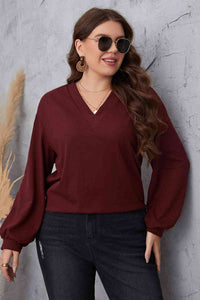 Melo Apparel Plus Size V-Neck Dropped Shoulder Blouse