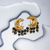 Moon Shape Earrings 18K Gold-Plated Stainless Steel Statement Womens Fashion Jewelry