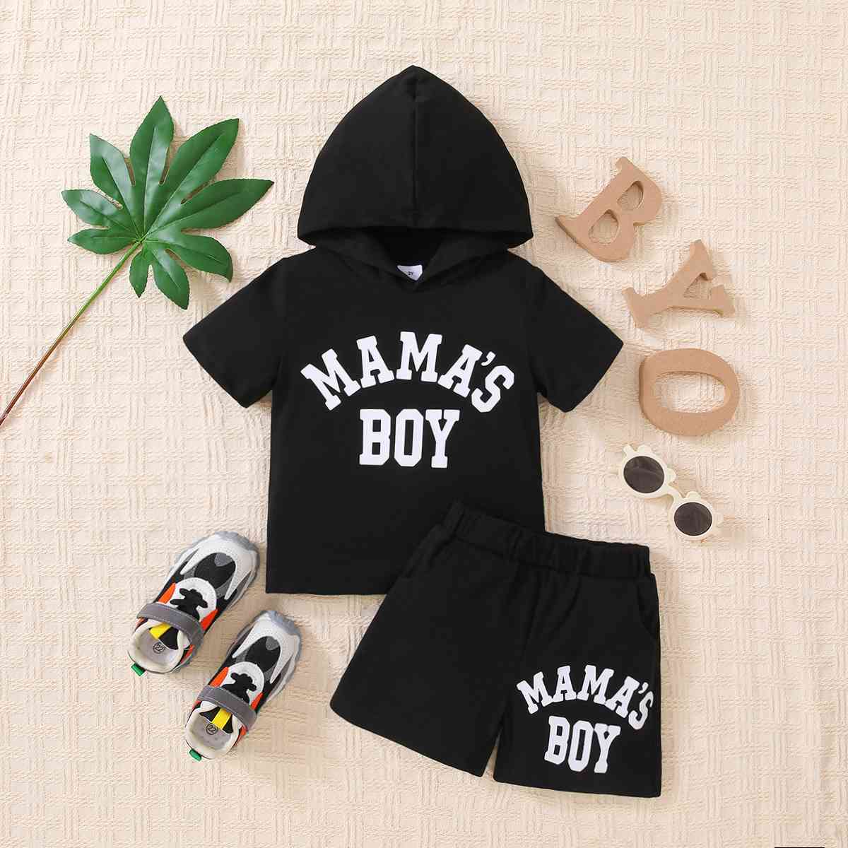 Kids MAMA'S BOY Graphic Short Sleeve Hoodie and Shorts Set