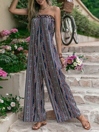 Boho Jumpsuit Sleeveless Tied Printed Tube Wide Leg Pant Romper casual and comfortable fashion