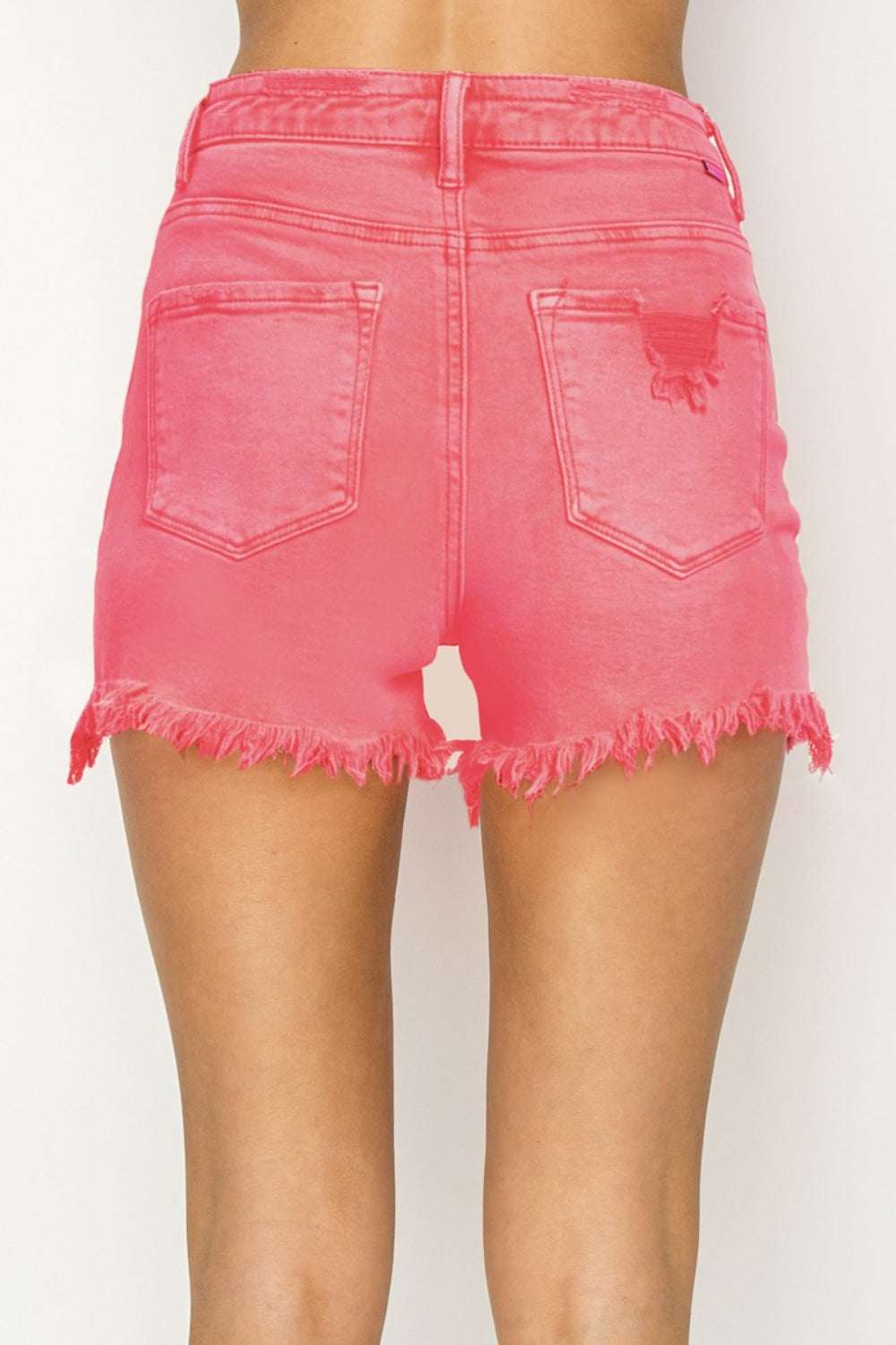 KESLEY Pink Denim Shorts High Waist Frayed Hem Premium Luxury Cotton Jean Shorts Women's Fahsion