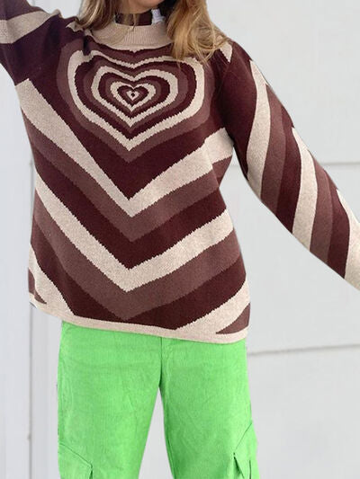 Heart Mock Neck Long Sleeve Fashion Sweater