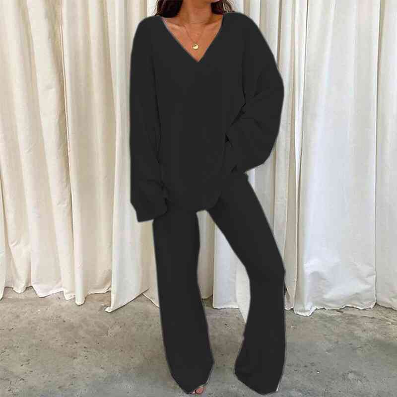 V-Neck Long Sleeve Top and Long Pants Set 2 Piece Set Women’s Fashion