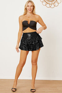 Sequin Layered Mini Skirt, ladies fashion sparkly ruffle short skirt