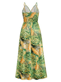 Vacation Jungle Printed Surplice Spaghetti Strap Maxi Dress