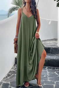 Backless Maxi Cami Dress with Pockets Holiday vacation Flowy Comfortable Loose Fit Dress