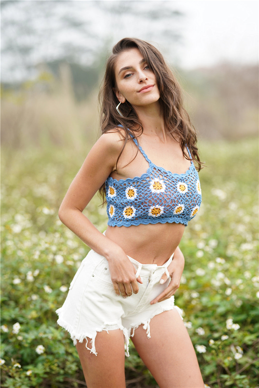 Floral Crochet Cropped Cami Crop Top