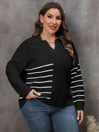 Plus Size Striped V-Neck Sweater