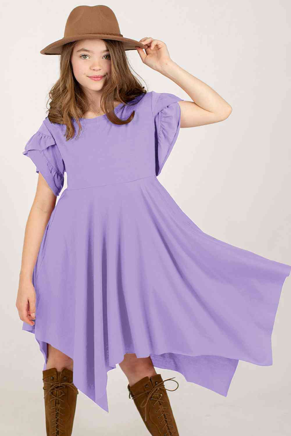 Round Neck Petal Sleeve Dress Kid's Fashion