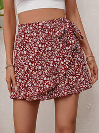 Printed Tie Waist Skirt with Shorts Skort