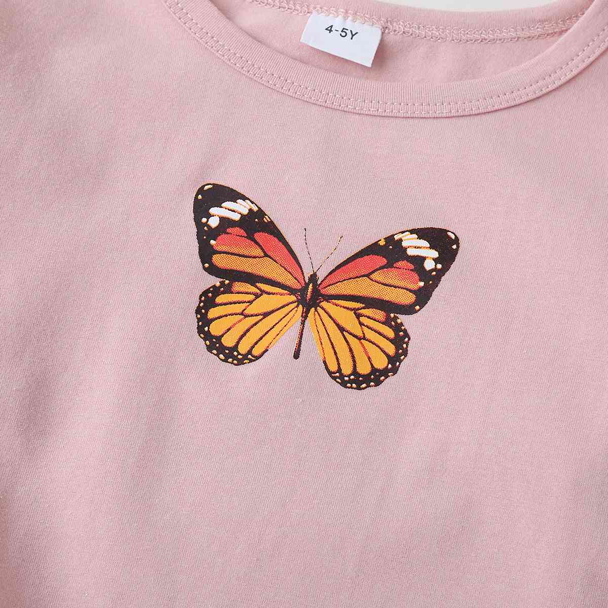 Girls Round Neck Butterfly Graphic Long Sleeve T-Shirt Kids Cotton Clothing and Gifts