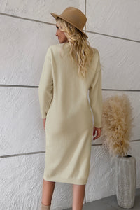 Buttoned Drop Shoulder Sweater Dress Casual Long Sleeve Dresses Loungewear