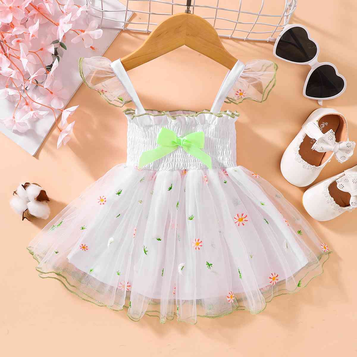 Embroidered  Square Neck Smocked Dress Babies Fashion Girls