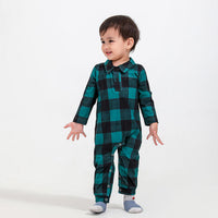 Baby Boy Long Sleeve Onesie Pajamas Plaid Collared Neck Jumpsuit Baby Fashion and Gifts