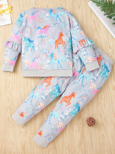 Toddler Unicorn Ruffled Top and Pants Set kids fashion