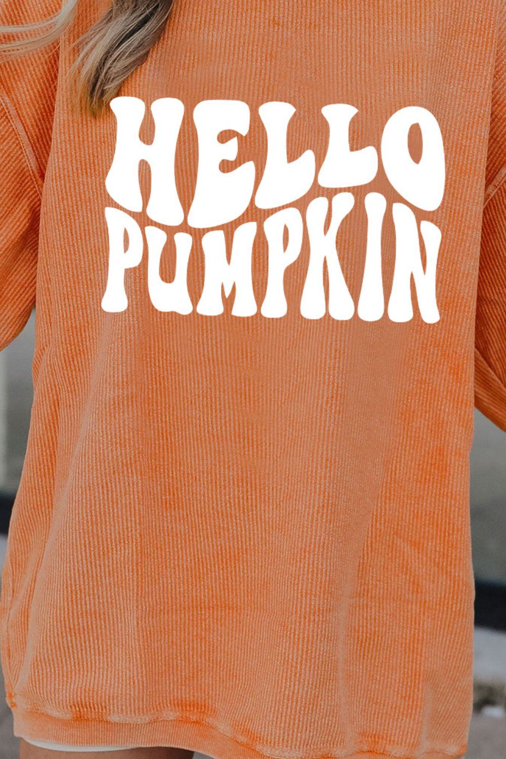 Women’s Fashion Sweater Round Neck Dropped Shoulder HELLO PUMPKIN Graphic Sweatshirt