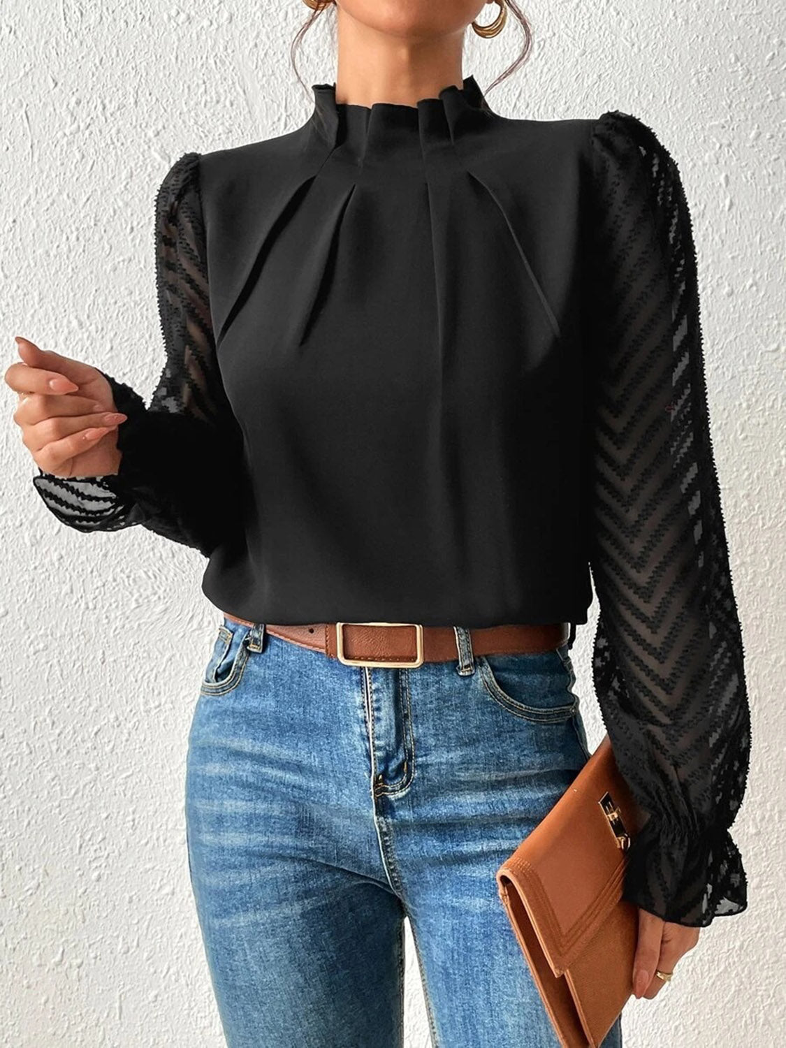 tops, blouse, shirts, long sleeve shirts, womens fashion, womens clothing, sheer tops, sheer sleeve tops, lace tops, womens long sleeve shirts, long sleeve tops, nice tops, work clothes, professional work clothes, birthday gifts, anniversary gifts, holiday gifts, womens clothing, black shirts, black long sleeve shirts, fashionable black tops, black shirts, black clothing, popular shirts, nice tops, casual tops, casual shirts, turtleneck blouse, turtleneck shirts