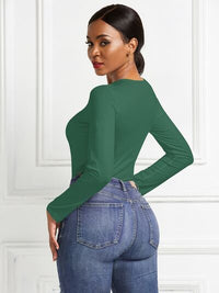 Round Neck Long Sleeve Womens Top Bodysuit