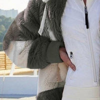 Color Block Zip-Up Hooded Faux Fur Jacket