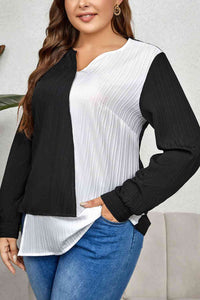 Plus Size Contrast Asymmetrical Long Sleeve Top