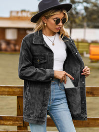 Collared Neck Denim Jacket With Pockets