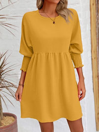 Round Neck Lantern Long Sleeve Casual Mini Dress