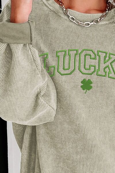 LUCKY Round Neck Dropped Shoulder Sweatshirt St Patrick’s Day Fashion Sweaters