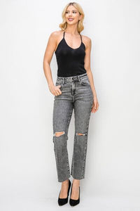 Black High Waist Distressed Straight Ripped Skinny Jeans