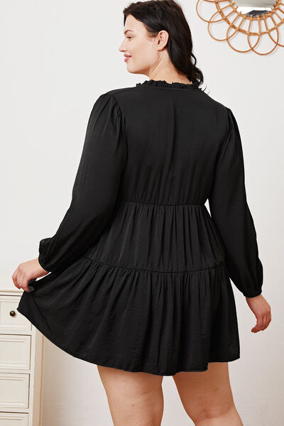 Ruffled Button Up Long Sleeve Tiered Shirt Dress