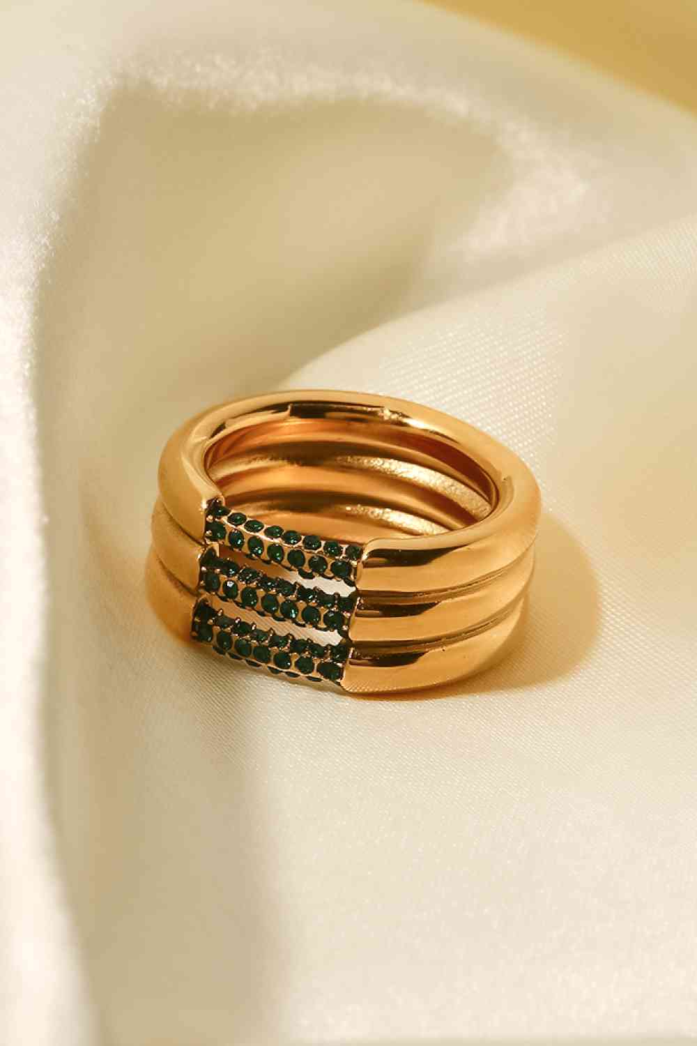 Layered Stacked Ring Triple-Layered Rhinestone 18k Gold Plated Ring