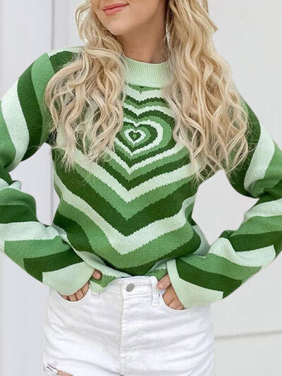 Heart Mock Neck Long Sleeve Fashion Sweater