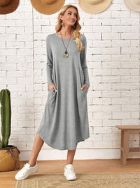 dresses, casual dress, t shirt dress, boho fashion, boho dress, designer fashion, relaxed fit dresses, dress with pockets, long womens t shirts, long t shirt, long sleeve dress, casual day dress, casual work dress, fashion 2024, fashion 2025, casual date outfit ideas, grey dress, gray dress, loungewear dress, loungedress