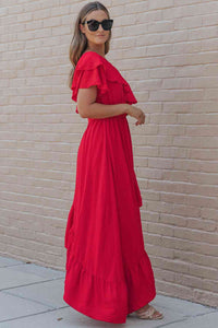 Women's Sexy Casual Sundress One-Shoulder Asymmetrical Red Maxi Dress