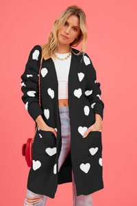 Heart Graphic Open Front Cardigan with Pockets Fashion Sweater