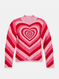 Heart Mock Neck Long Sleeve Fashion Sweater