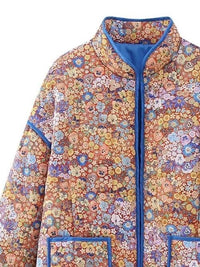 Women's Fashion Coat Floral Open Front Puffer Jacket with Pockets